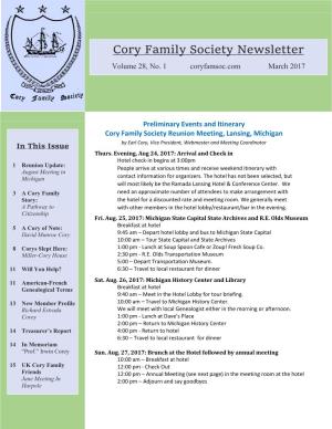 Cory Family Society Newsletter Volume 28, No
