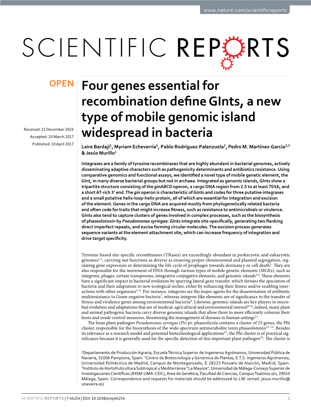 Four Genes Essential for Recombination Define Gints, a New