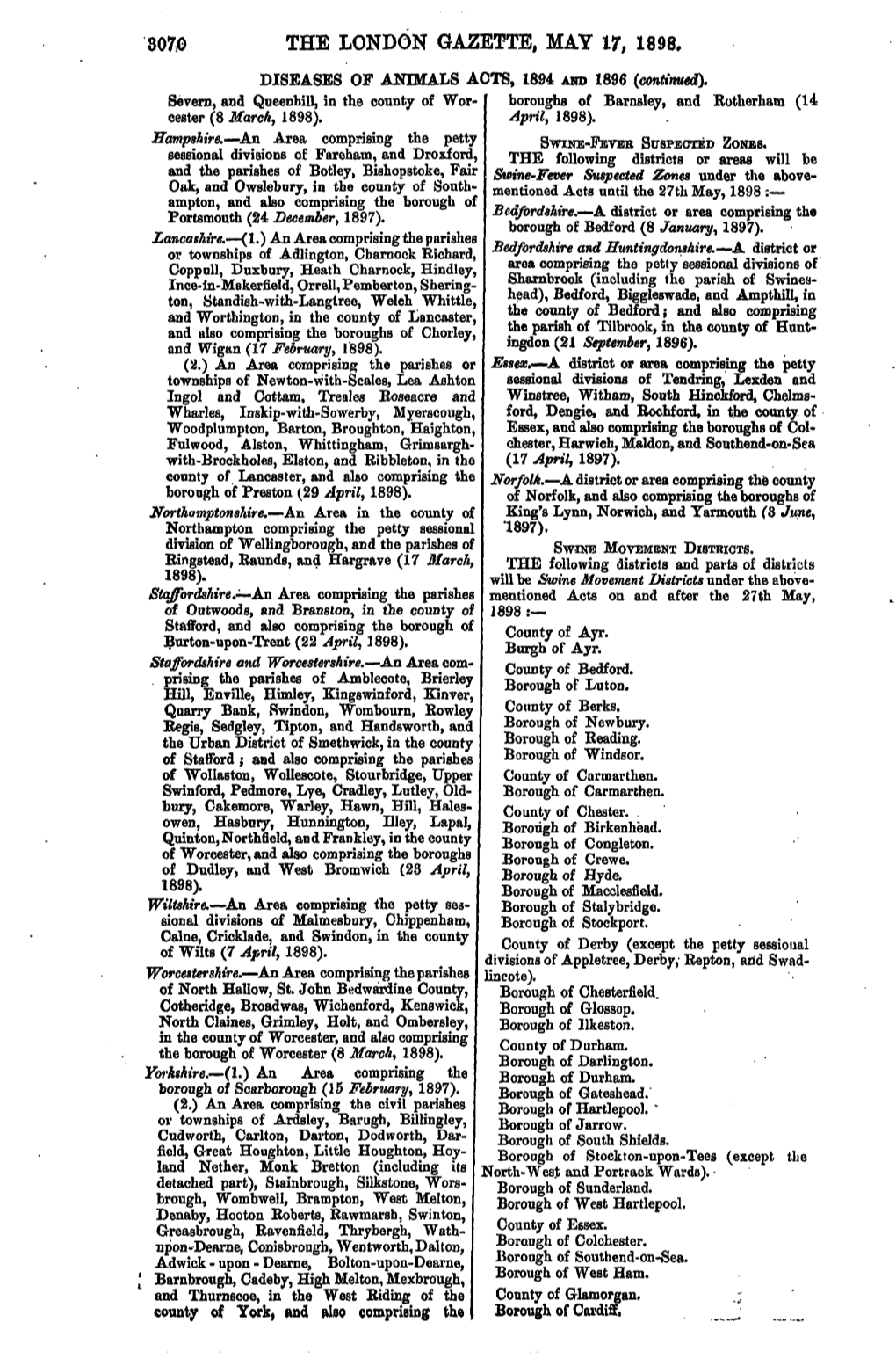 80*0 the LONDON GAZETTE, MAY 17, 1898, DISEASES of ANIMALS ACTS, 1894 and 1896 (Continued}