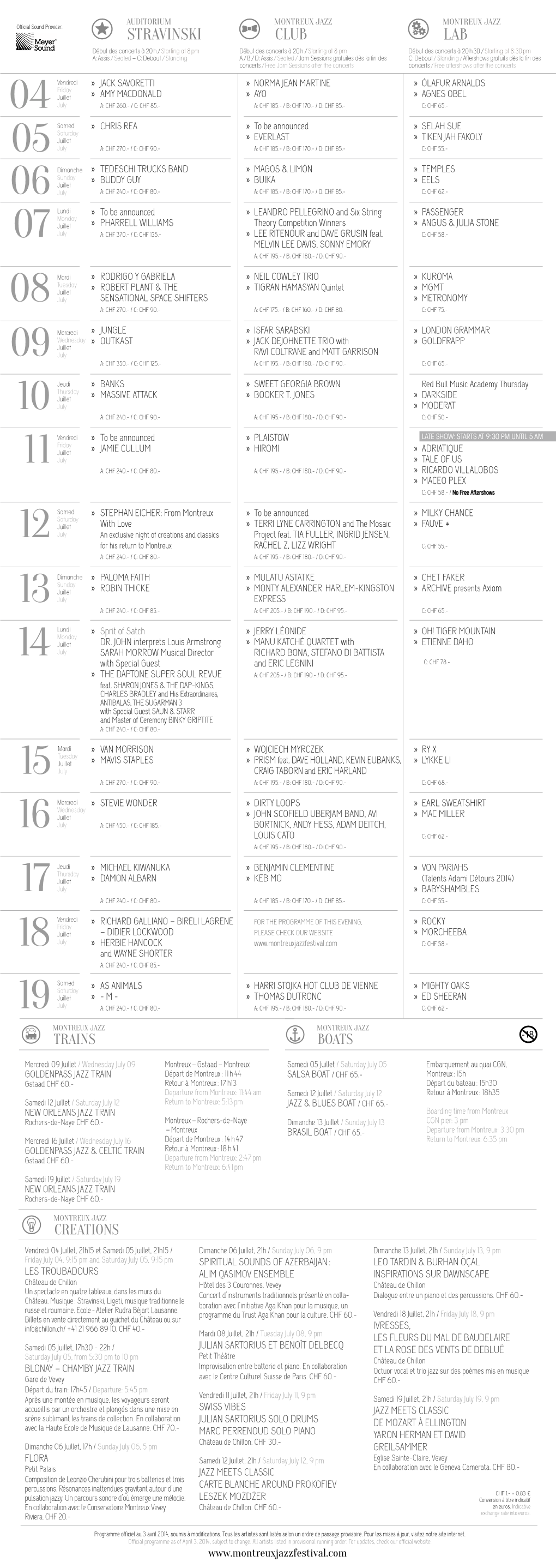 Montreux Jazz Festival Programme 2014