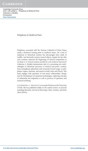 Polyphony in Medieval Paris Catherine A