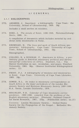 2773. ARNHEIM, J. Swaziland: a Bibliography