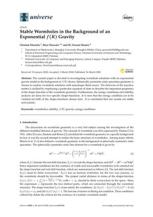 Stable Wormholes in the Background of an Exponential F (R) Gravity