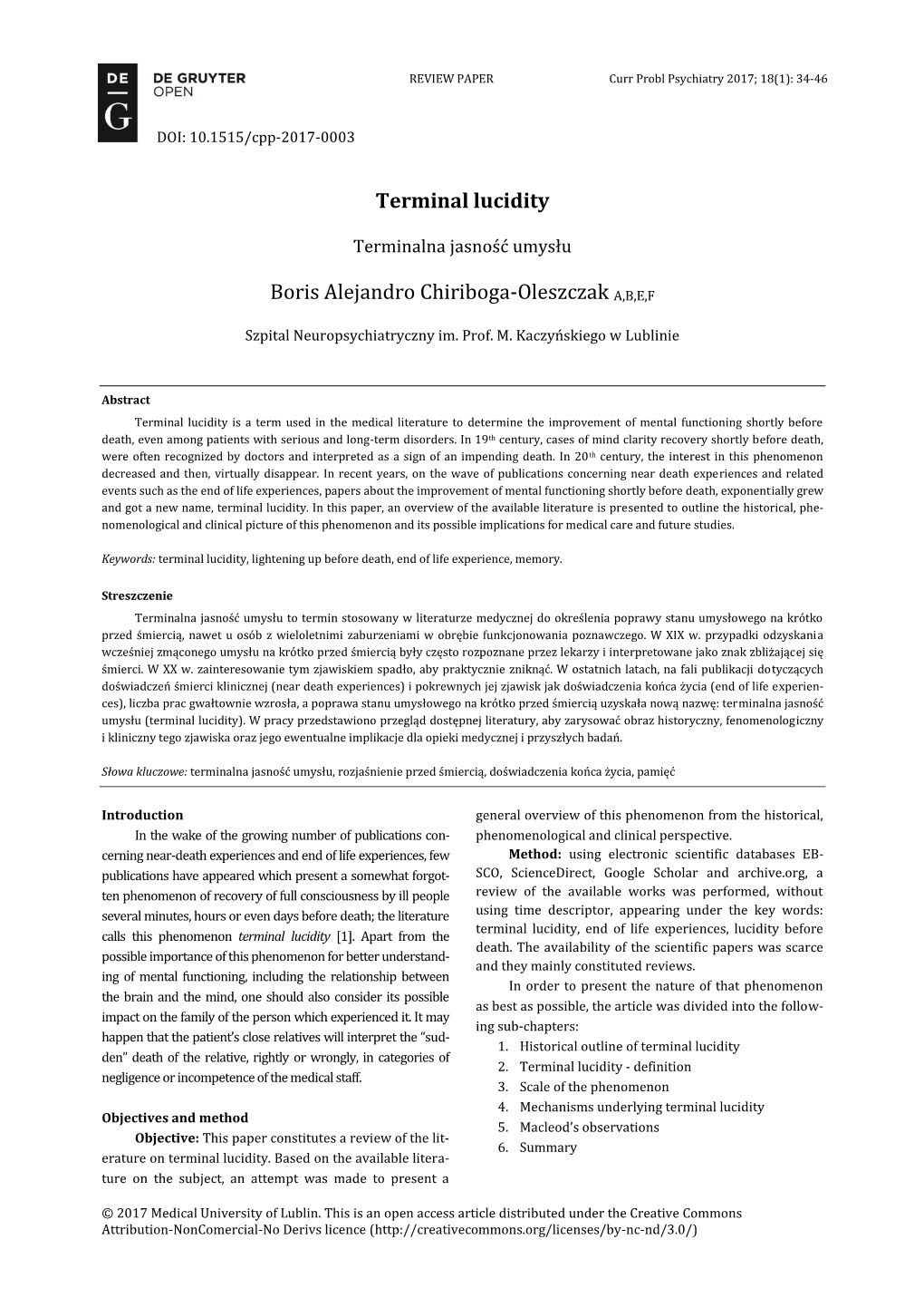 Terminal Lucidity Boris Alejandro Chiriboga-Oleszczak A,B,E,F