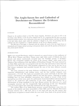 The Anglo-Saxon See and Cathedral of Dorchester-On-Thames: the Evidence Reconsidered