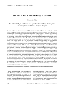 The Role of Soil in Bioclimatology – a Review