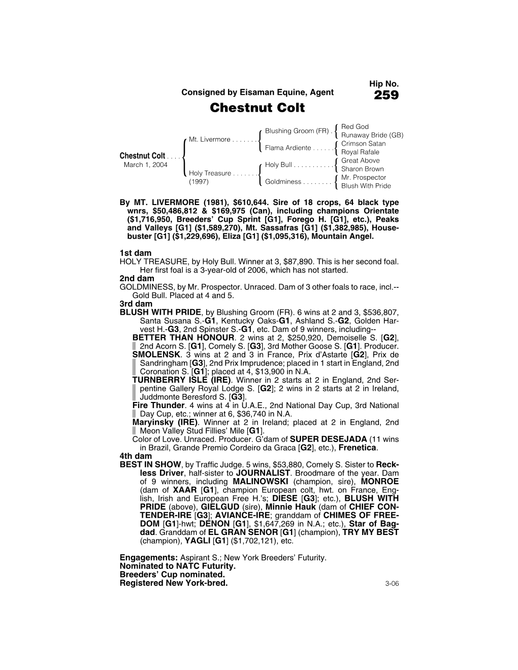 Page 1 by MT. LIVERMORE (1981), $610,644. Sire of 18 Crops, 64