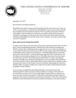 Mayors' Letter on Tax Reform