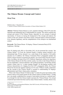 The Chinese Dream: Concept and Context