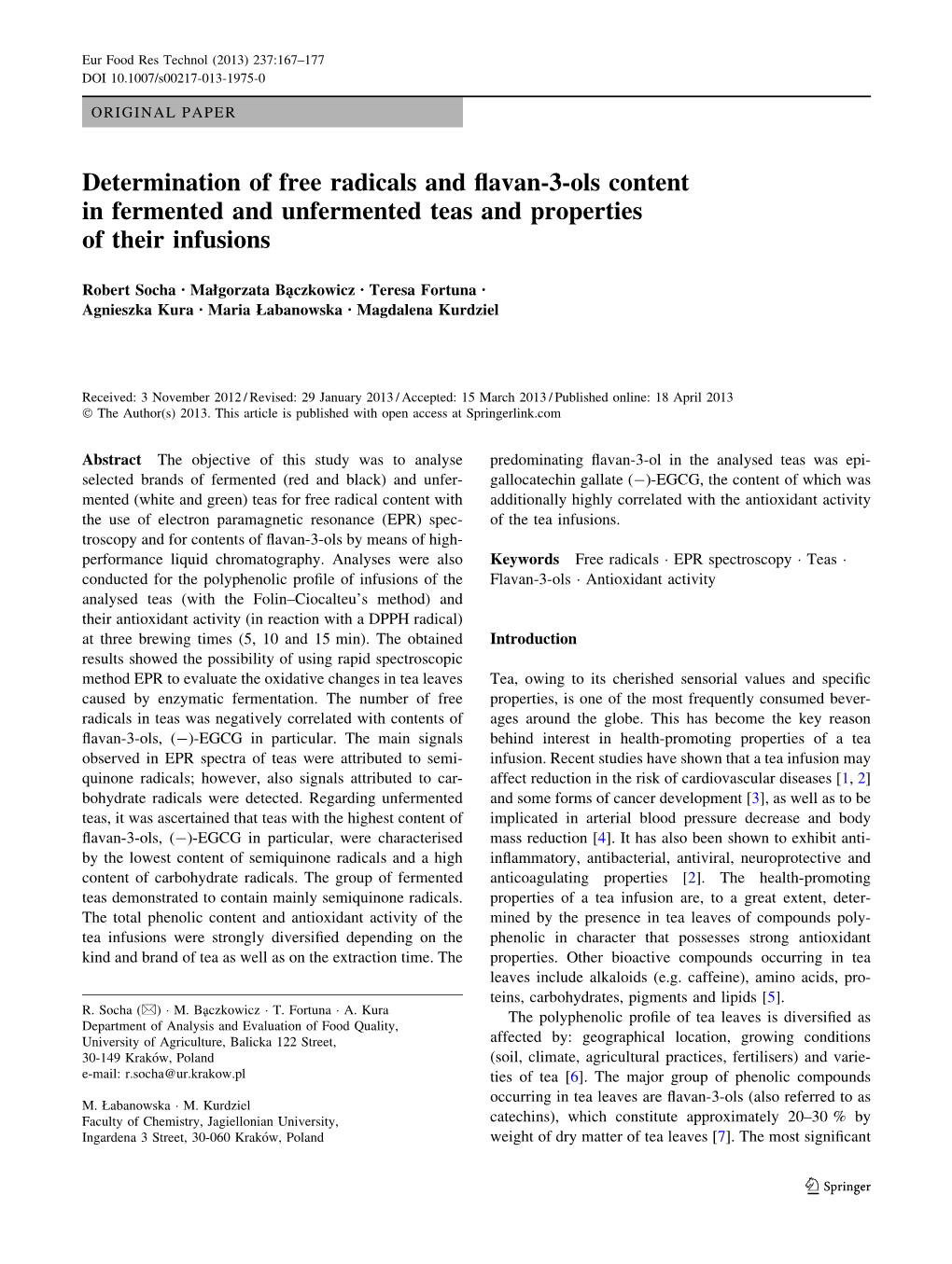Determination of Free Radicals and Flavan-3-Ols Content in Fermented