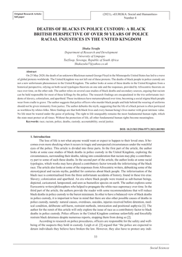 Deaths of Blacks in Police Custody: a Black British Perspective of Over 50 Years of Police Racial Injustices in the United Kingdom