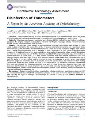 Disinfection of Tonometers a Report by the American Academy of Ophthalmology