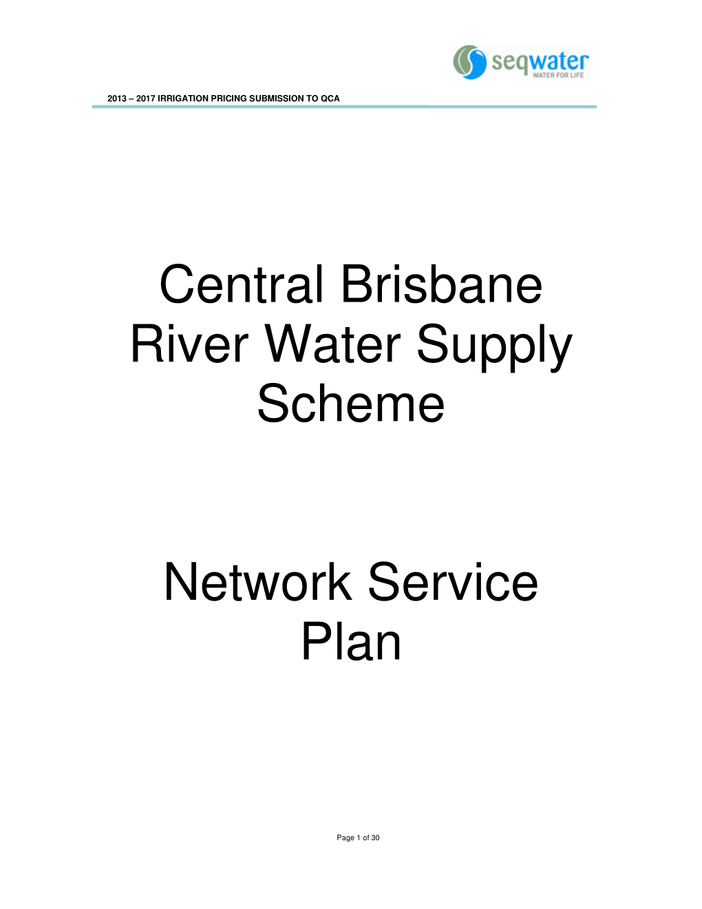 Central Brisbane River Water Supply Scheme Network Service Plan