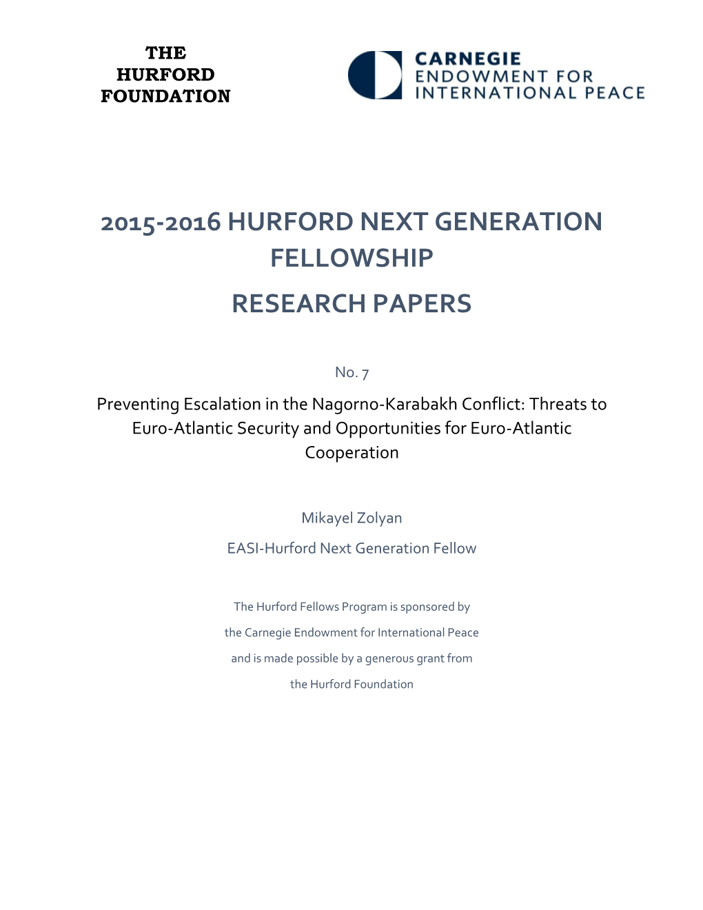 2015-2016 Hurford Next Generation Fellowship Research Papers