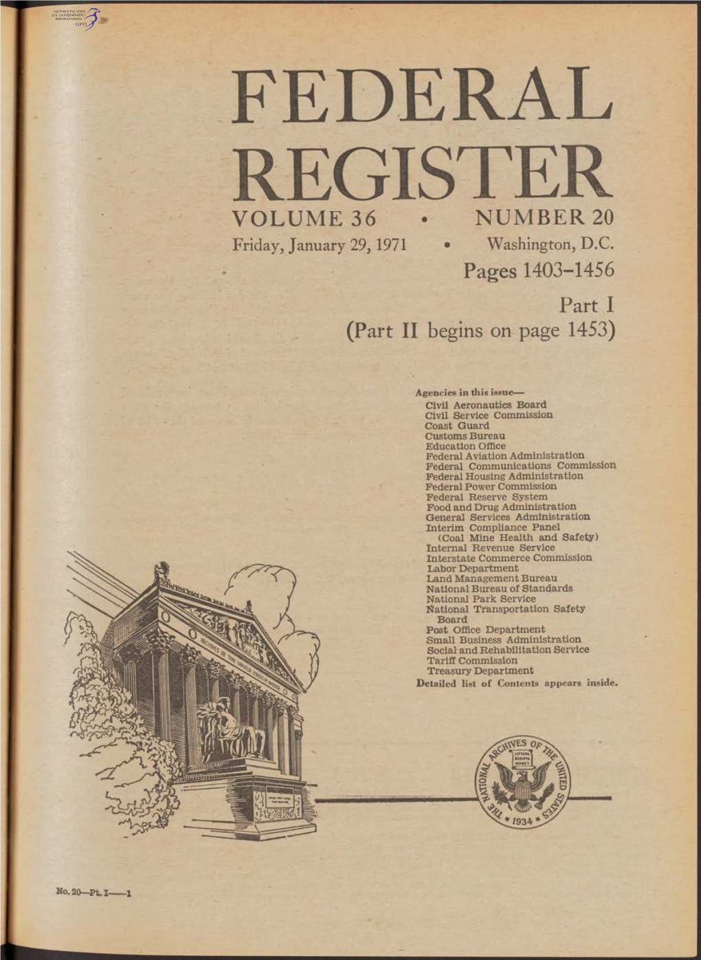 FEDERAL REGISTER VOLUME 36 • NUMBER 20 Friday, January 29, 1971 • Washington, D.C