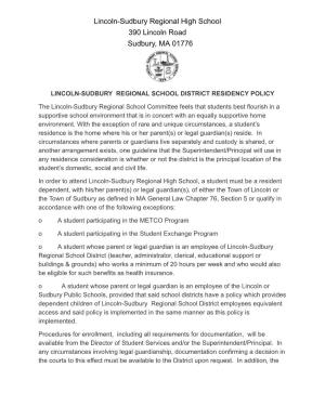 Lincolnsudbury Regional School District Residency Policy