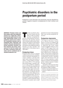 Psychiatric Disorders in the Postpartum Period