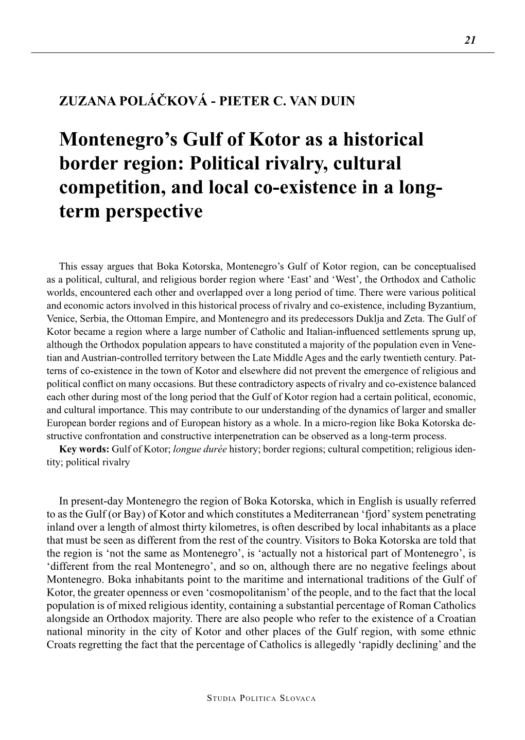 Montenegro's Gulf of Kotor As a Historical Border Region