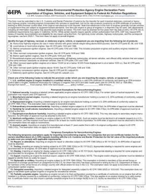 United States Environmental Protection Agency Engine Declaration Form: Importation of Engines, Vehicles, and Equipment Subject T