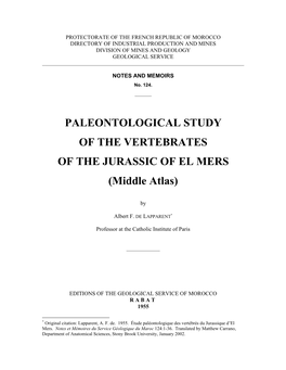 PALEONTOLOGICAL STUDY of the VERTEBRATES of the JURASSIC of EL MERS (Middle Atlas)