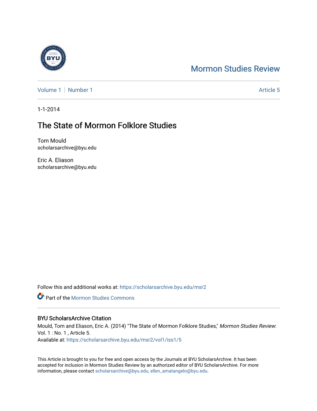 The State of Mormon Folklore Studies