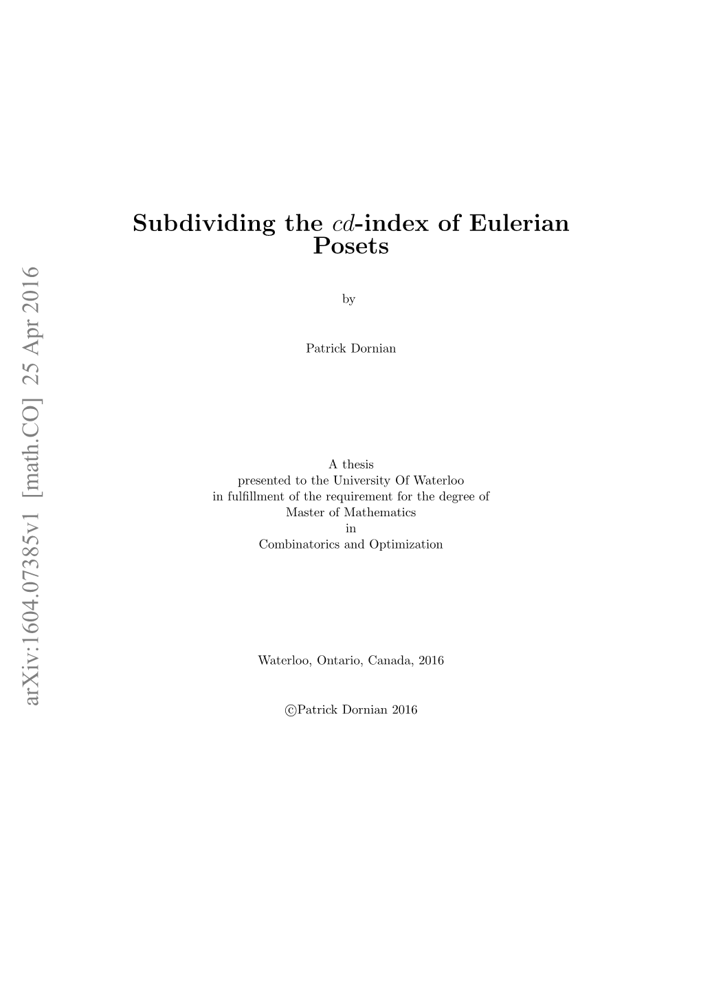 Subdividing the Cd-Index of Eulerian Posets