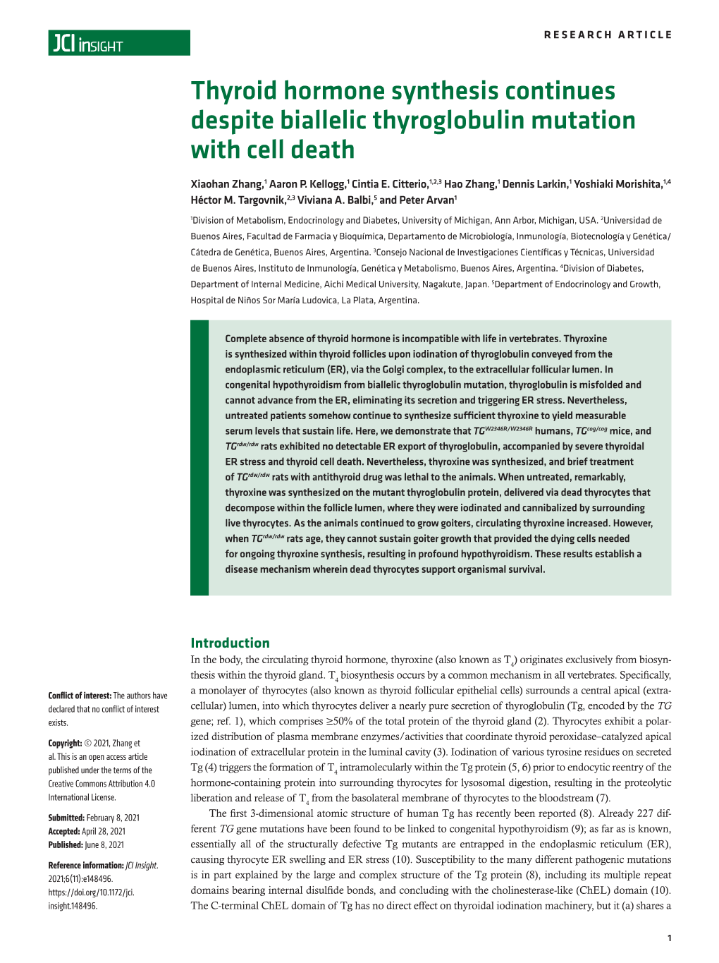 Thyroid Hormone Synthesis Continues Despite Biallelic Thyroglobulin Mutation with Cell Death