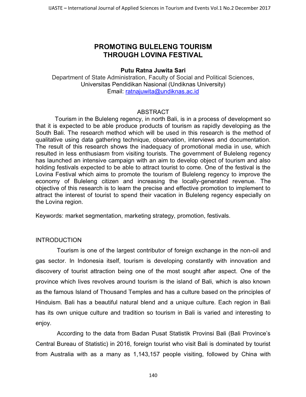 Promoting Buleleng Tourism Through Lovina Festival