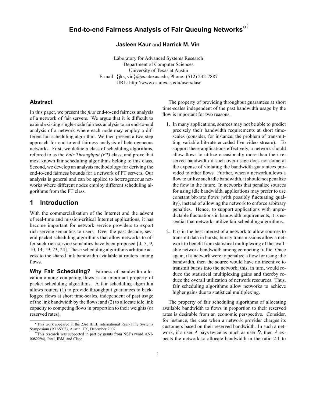 End-To-End Fairness Analysis of Fair Queuing Networks