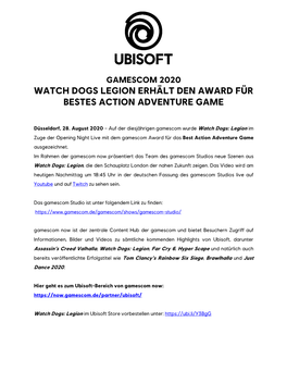 Watch Dogs Legion Erhält Den Award Für Bestes Action Adventure Game