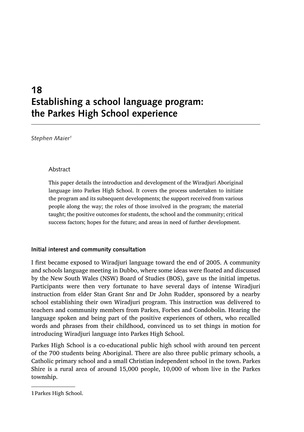18 Establishing a School Language Program: the Parkes High School Experience