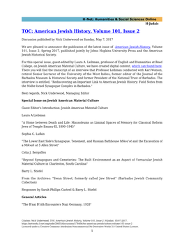 TOC: American Jewish History, Volume 101, Issue 2