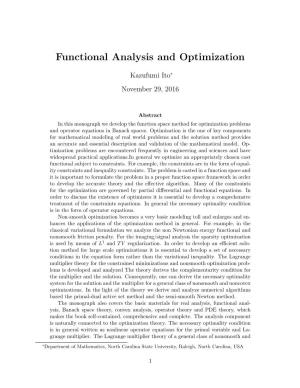 Functional Analysis and Optimization