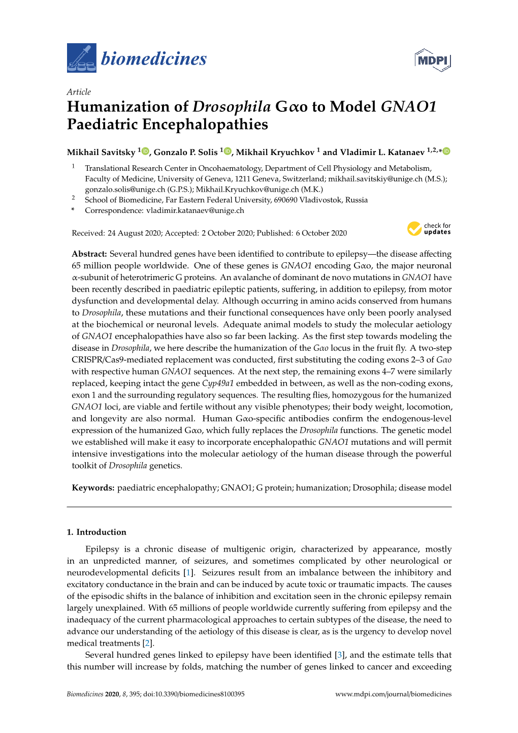 Humanization of Drosophila Go to Model GNAO1 Paediatric