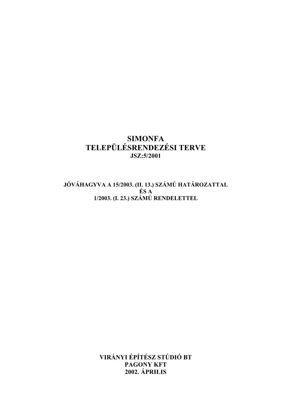 Simonfa Településrendezési Terve Jsz:5/2001