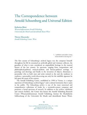 The Correspondence Between Arnold Schoenberg and Universal Edition