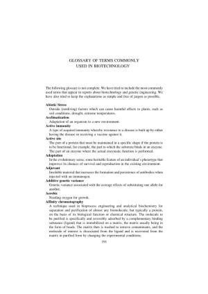 Glossary of Terms Commonly Used in Biotechnology