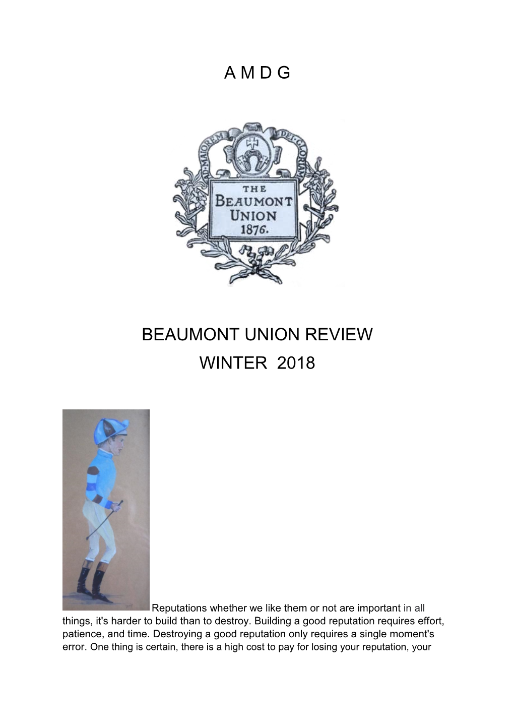 A M D G Beaumont Union Review Winter 2018