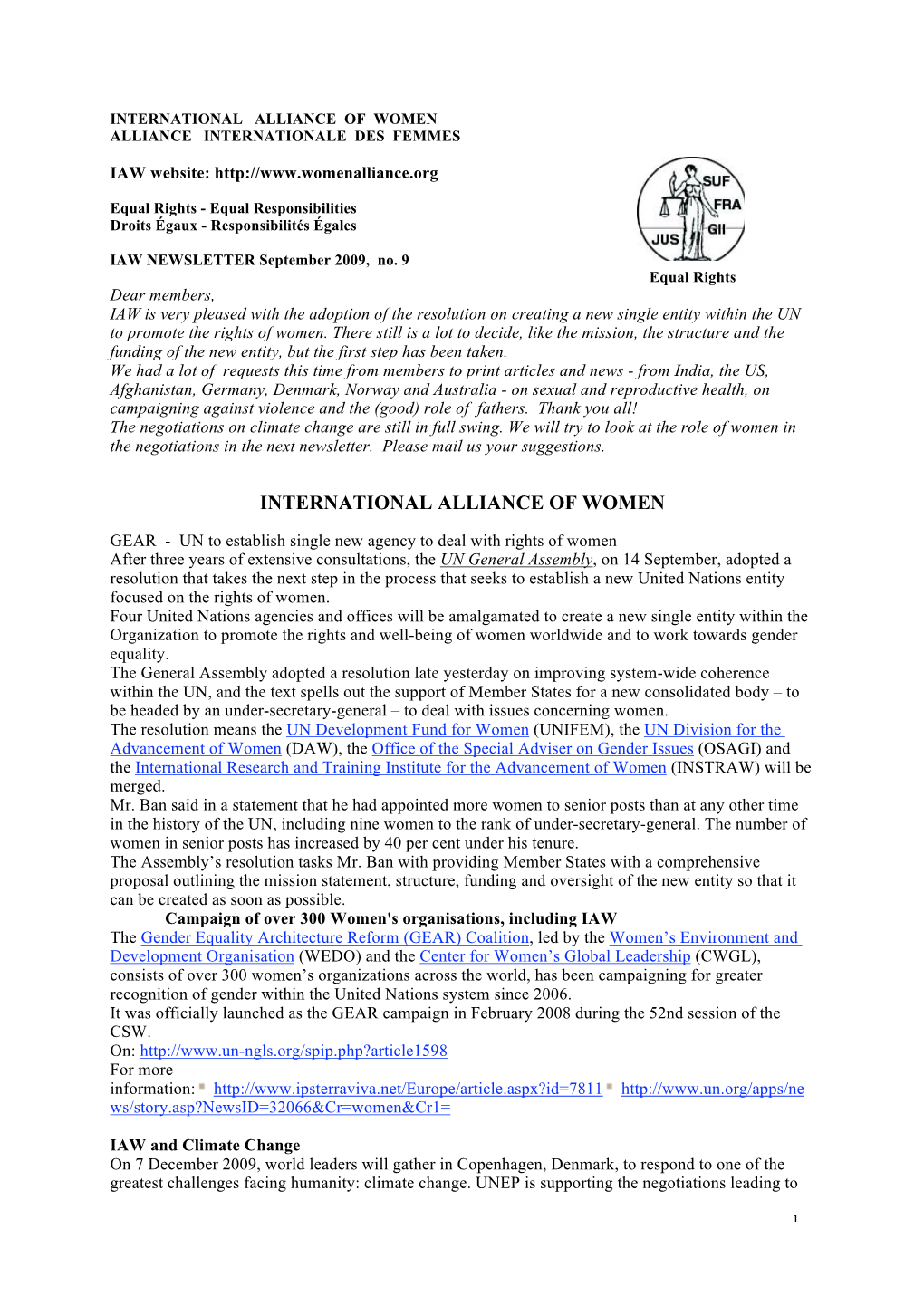 IAW NEWSLETTER September 2009, No