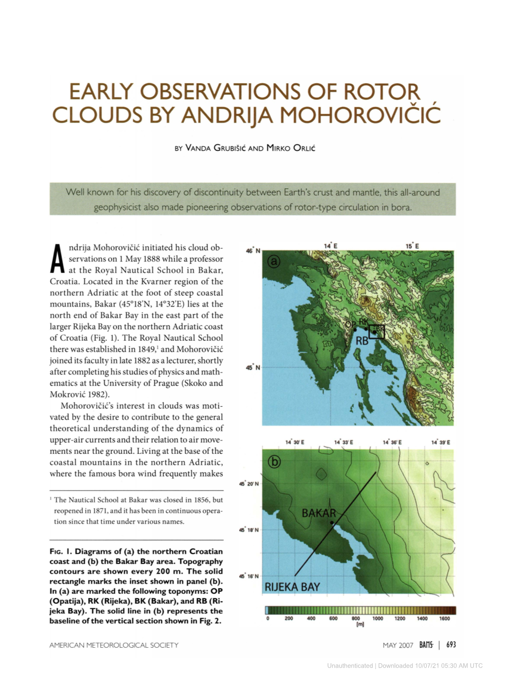 Early Observations of Rotor Clouds by Andrija Mohorovicic
