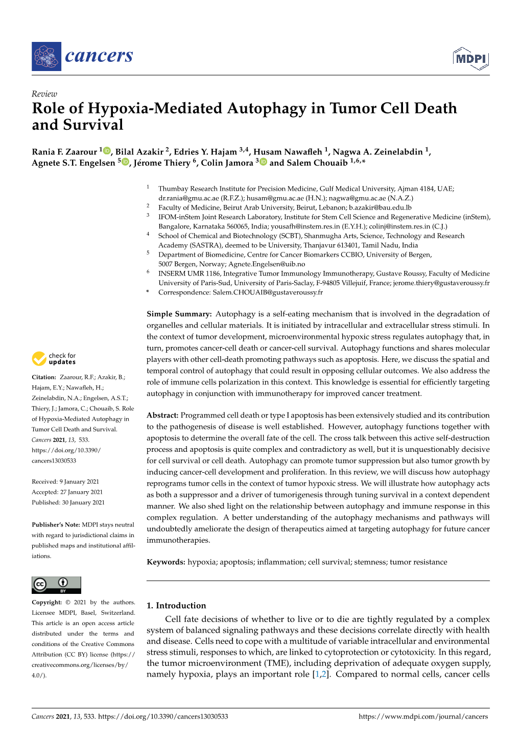 Role of Hypoxia-Mediated Autophagy in Tumor Cell Death and Survival