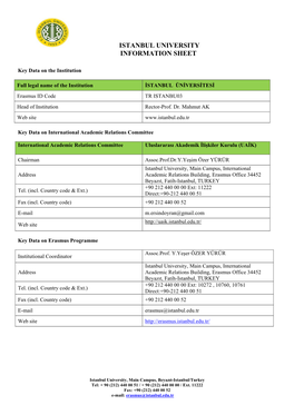 Istanbul University Information Sheet