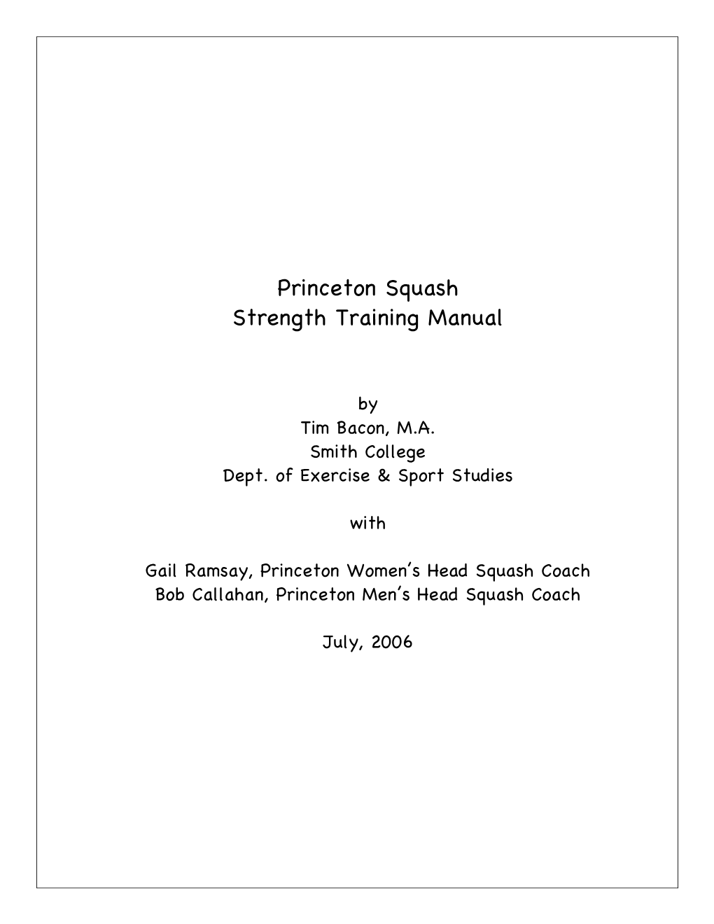Princeton Squash Strength Training Manual