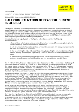 Halt Criminalization of Peaceful Dissent in Algeria