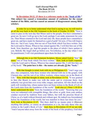 God's Eternal Plan #33 the Book of Life Revelation 20:1115 In