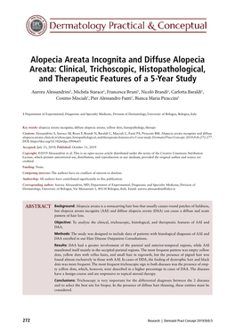 Alopecia Areata Incognita and Diffuse Alopecia Areata: Clinical, Trichoscopic, Histopathological, and Therapeutic Features of a 5-Year Study