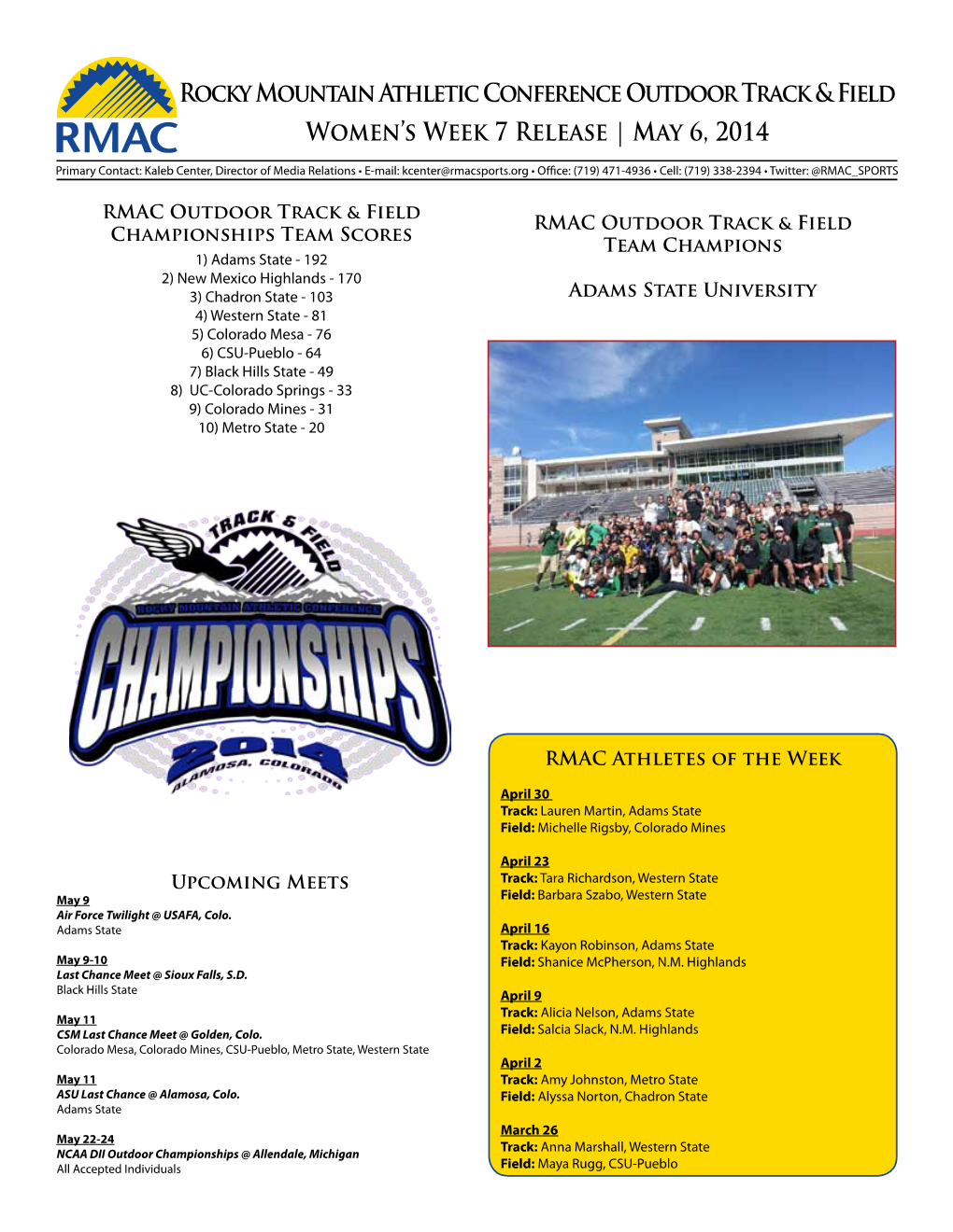 Rocky Mountain Athletic Conference Outdoor Track & Field Women's