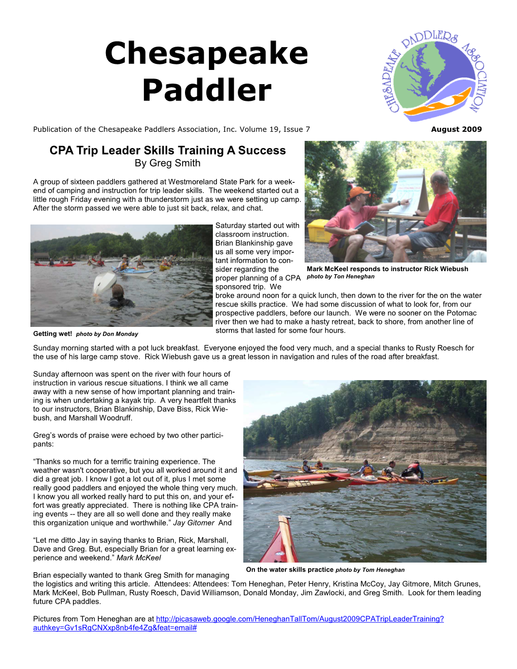 The Chesapeake Paddlers Association, Inc