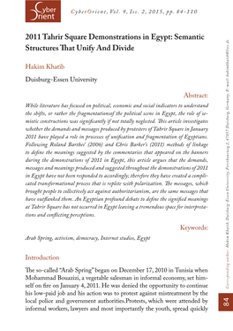 2011 Tahrir Square Demonstrations in Egypt: Semantic Structures That Unify and Divide