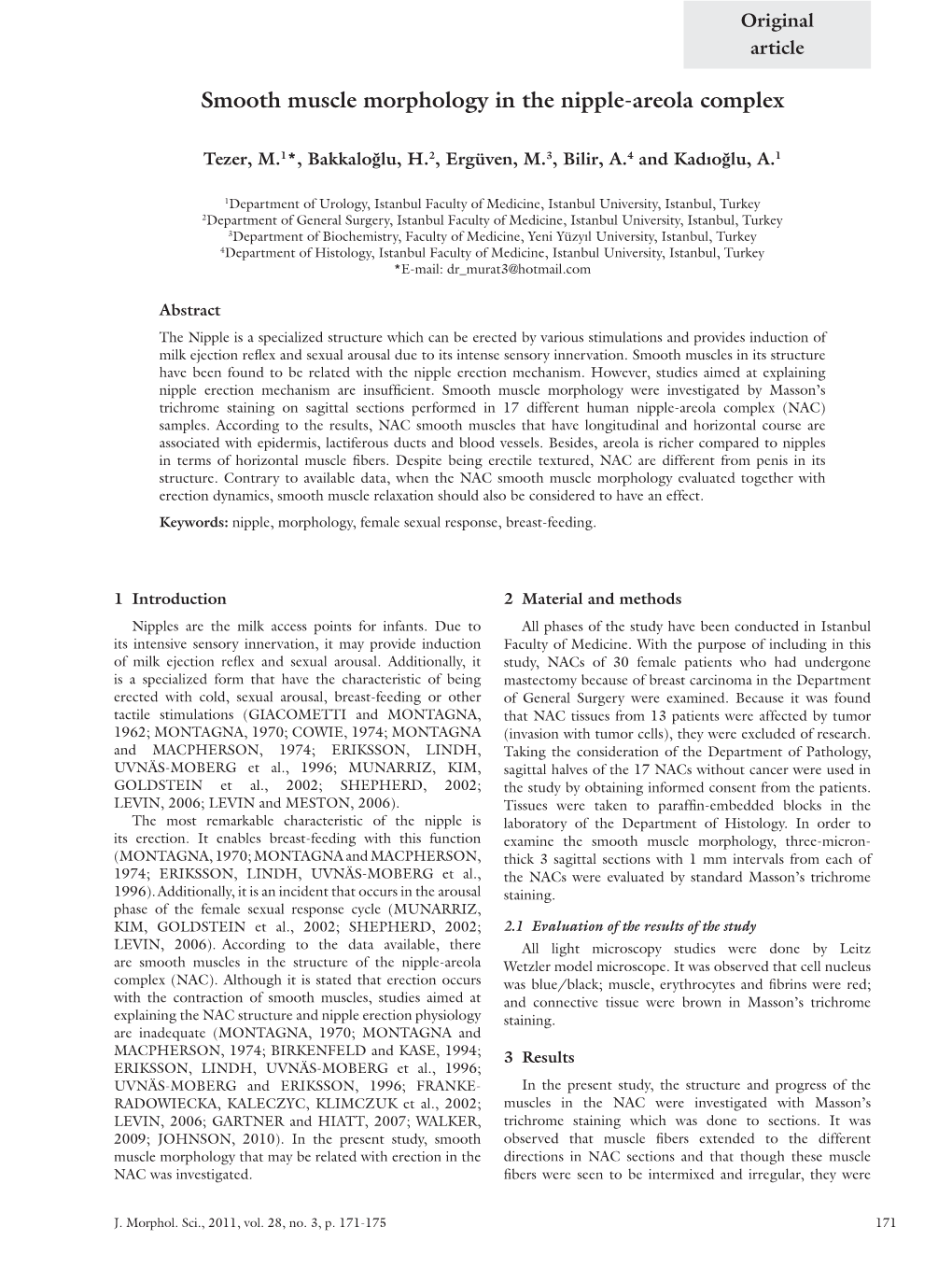 Smooth Muscle Morphology in the Nipple-Areola Complex